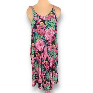 Chantique Hawaii Wide Leg Jumpsuit Black Pink Tropical Floral Tie Shoulder